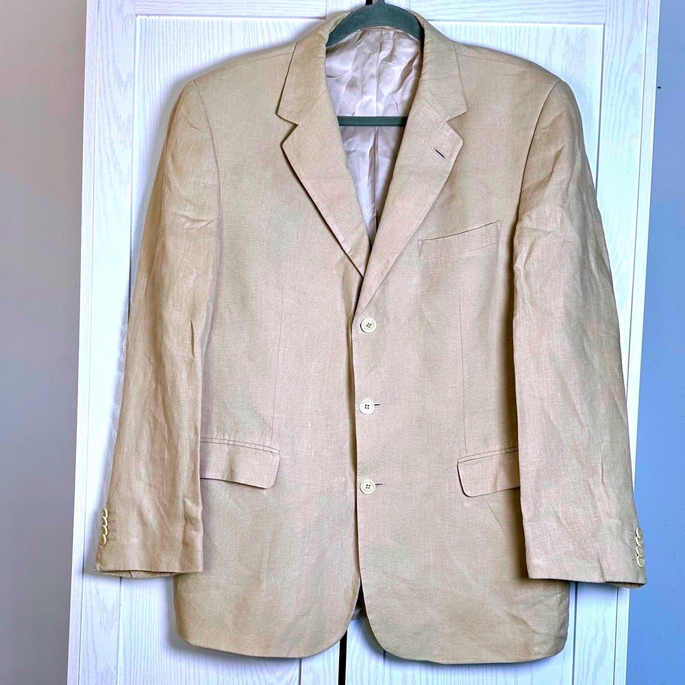 LAMBERTI‎ Mens Linen Blazer Jacket Beige Size 42R Italy Designed Limited Edition